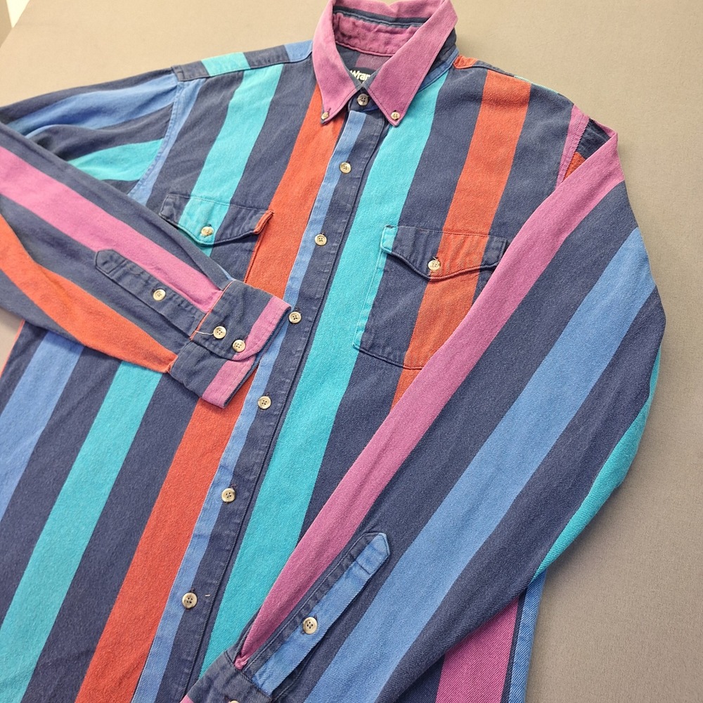 Vintage Wrangler Cowboy Cut Western Mens 16-35 Multi Stripe Cotton USA Rodeo